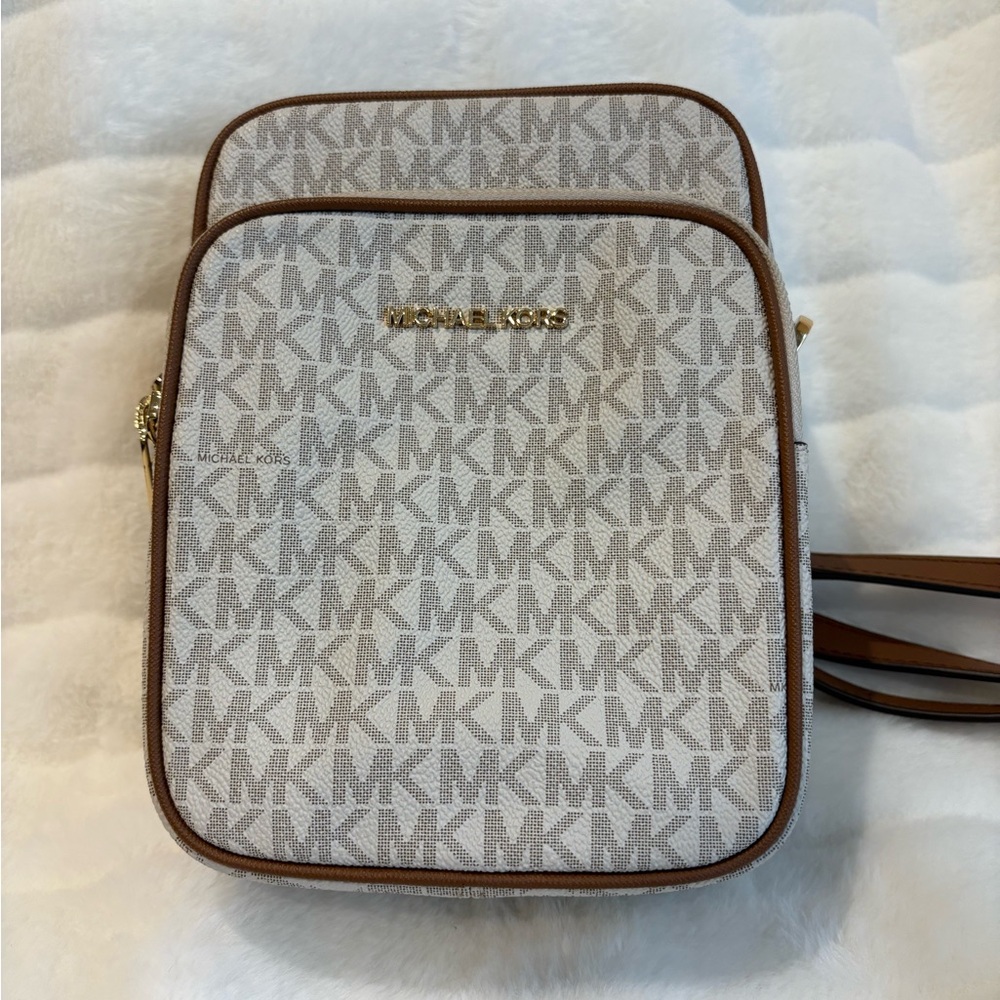 Michael Kors Brown and Cream Double Zip Crossbody